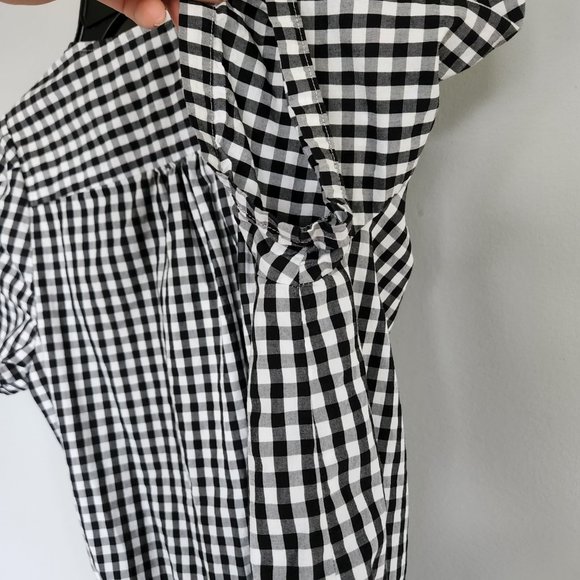 Madewell | Black and White Gingham Short Sleeve Wrap Top with Tie Waist, Size S - Picture 9 of 11
